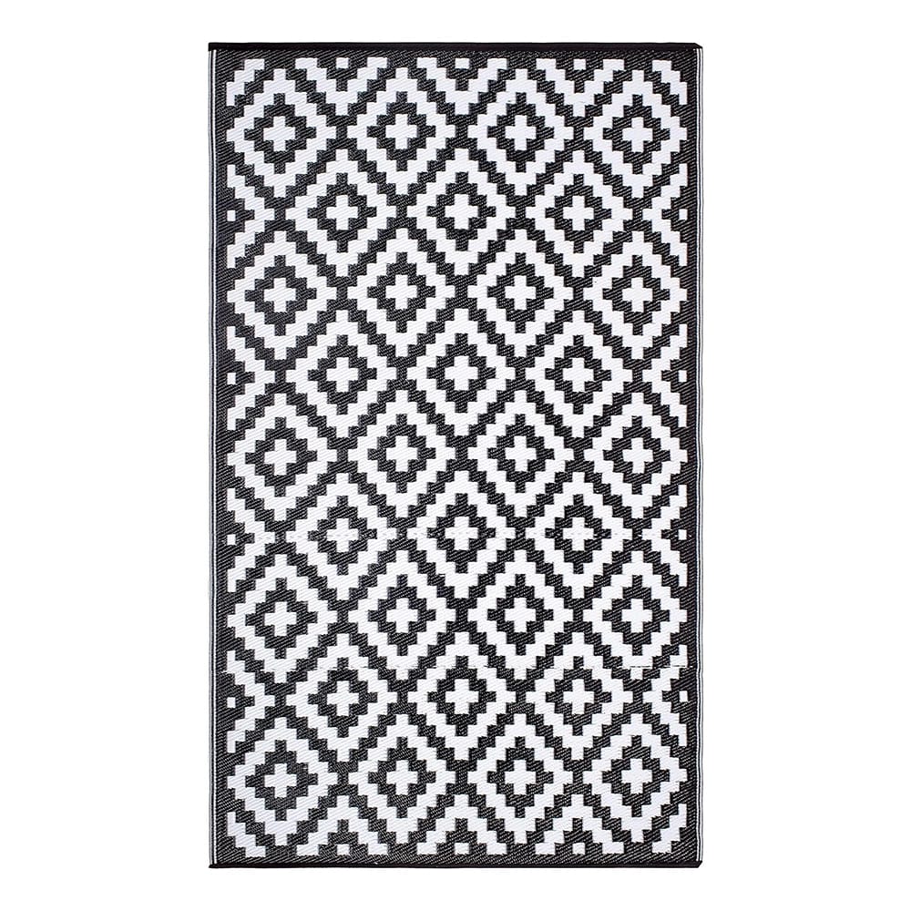 FH Home Reversible Outdoor Area Rug, 5' x 8', Aztec-Black/White