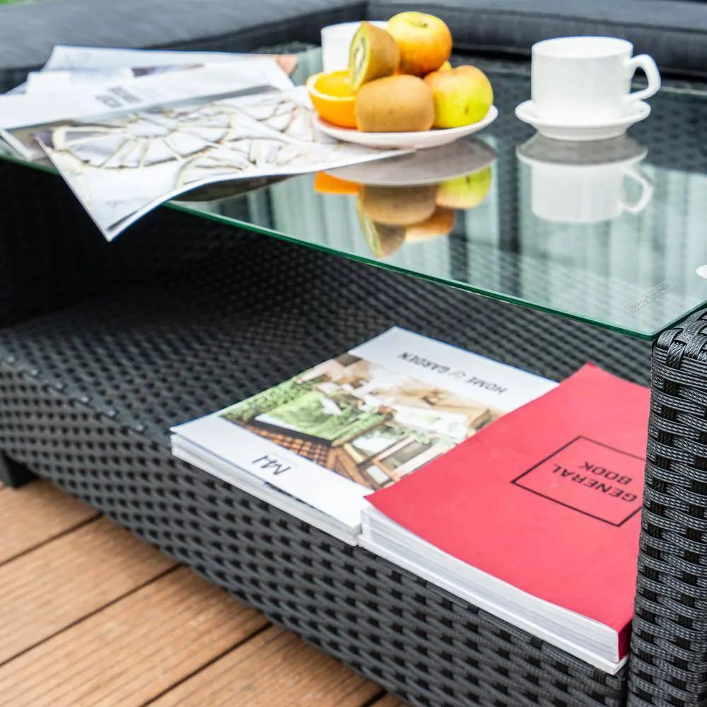 Outdoor 4-Piece Resin Wicker Patio Set, Black/Black