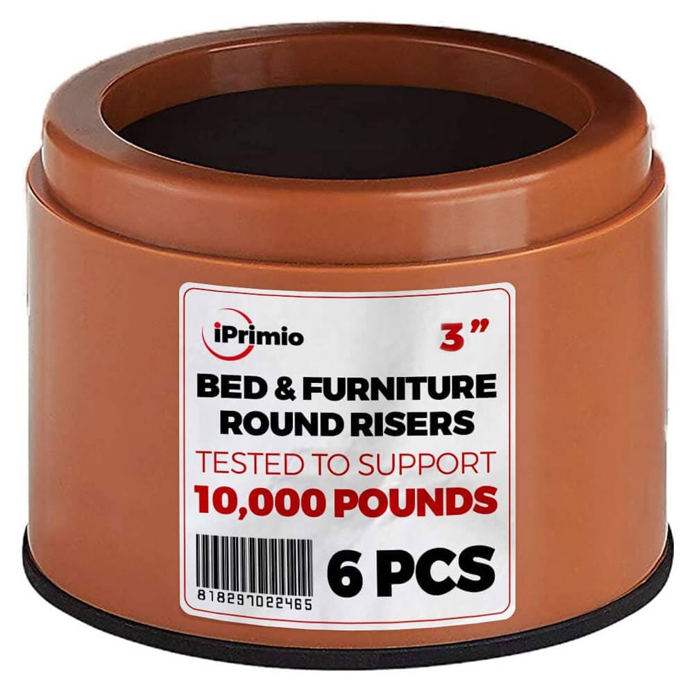 iPrimio 3-Inch Lift Round Bed Risers, Set of 6, Brown