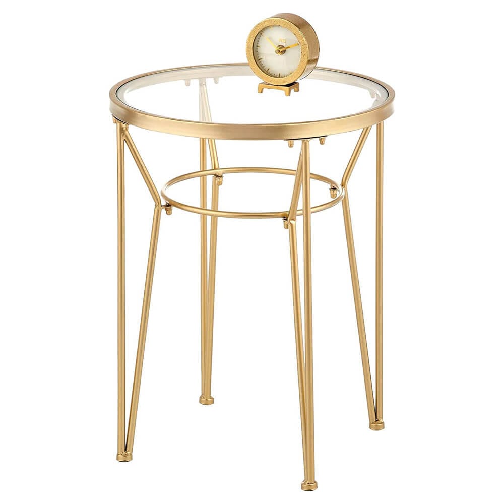 mDesign Round Metal Accent Table with Hairpin Legs, Set of 2, Soft Brass/Clear