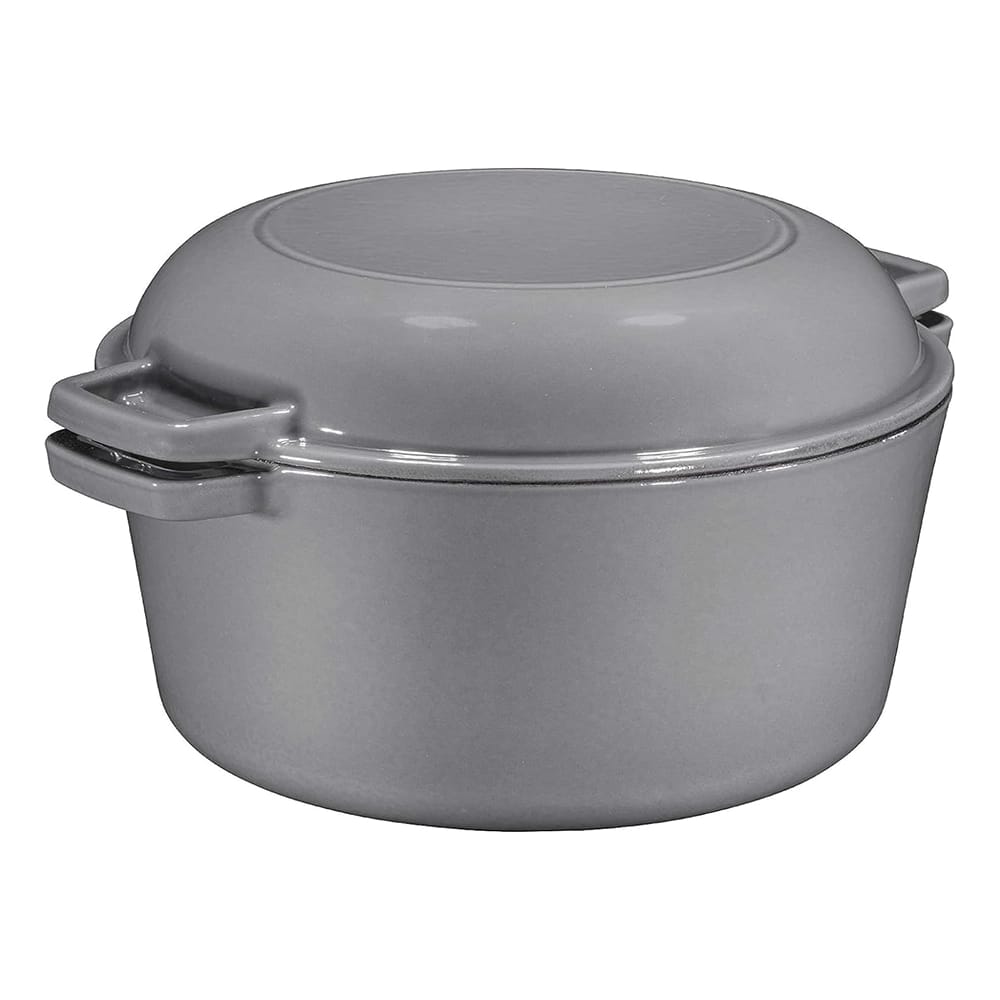Bruntmor 2-in-1 5-Quart Enamel Cast Iron Double Dutch Oven Set, Gray