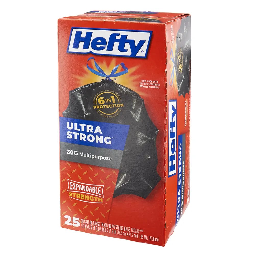 Hefty Ultra Strong Multipurpose White Pine Breeze 30 Gallon Trash Bags, 25 Count