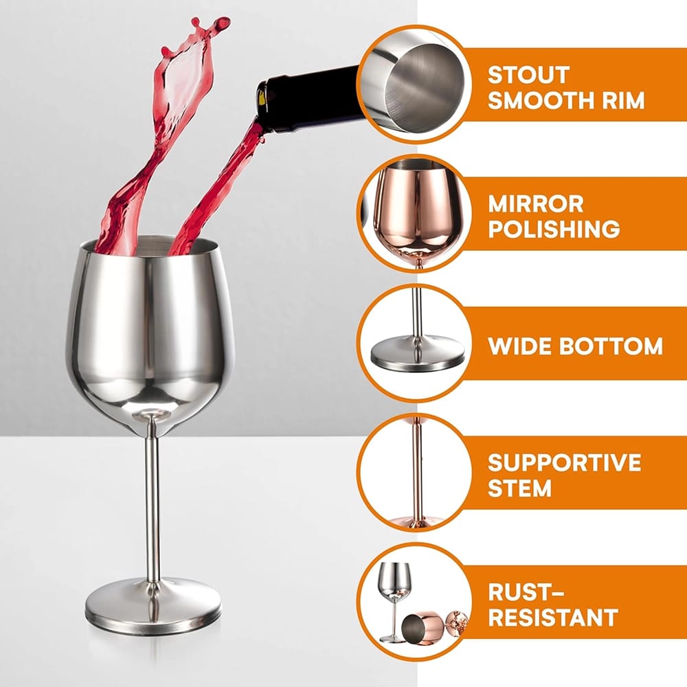 Bruntmor Wine Glasses, Rose Gold/Stainless Steel, 2 Pack