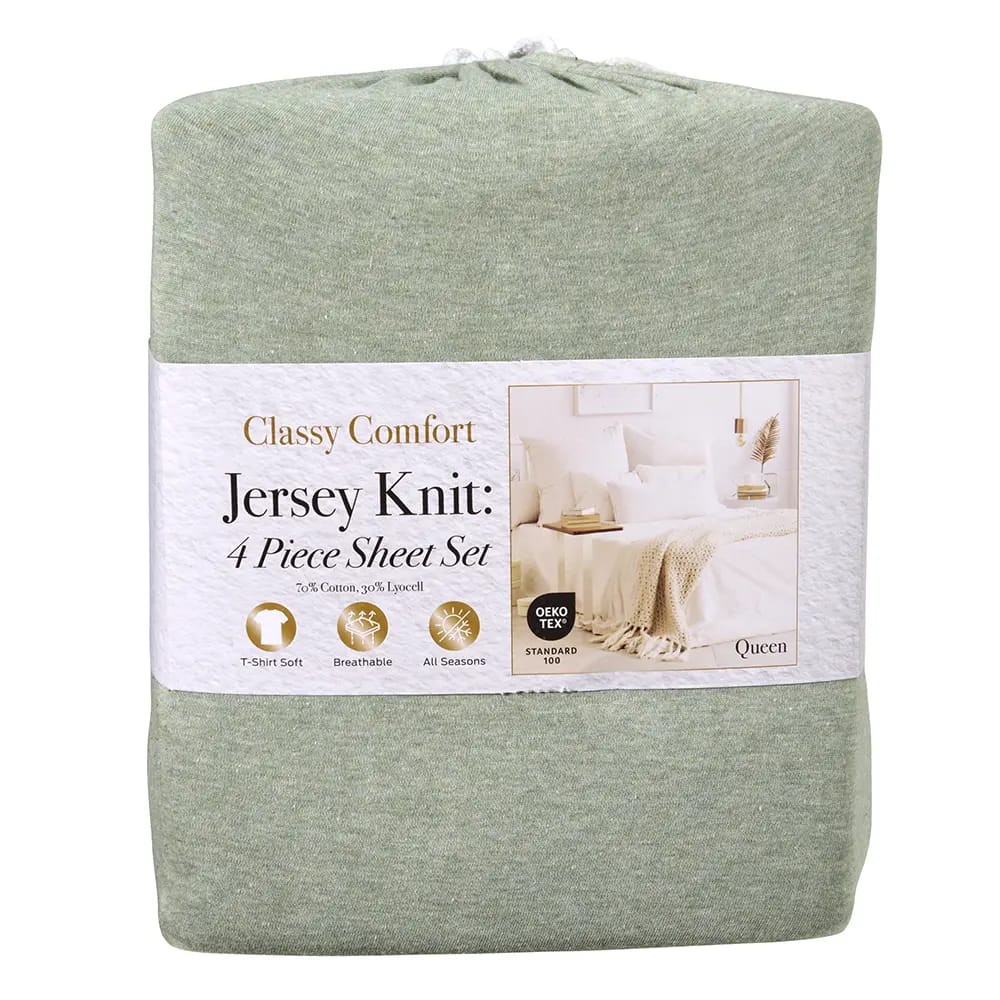 Classy Comfort 4pc Jersey Knit Sheet Set, Queen