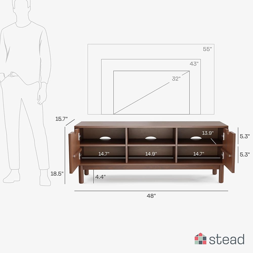 Stead Low Profile Fluted TV Stand, Walnut