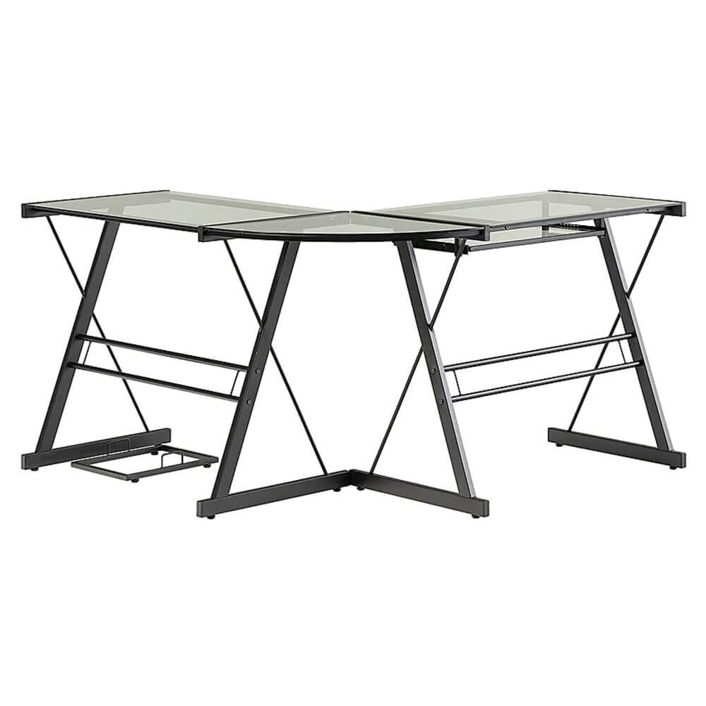 Walker Edison L-Shaped Modern Glass Corner Computer Desk, Black/Clear