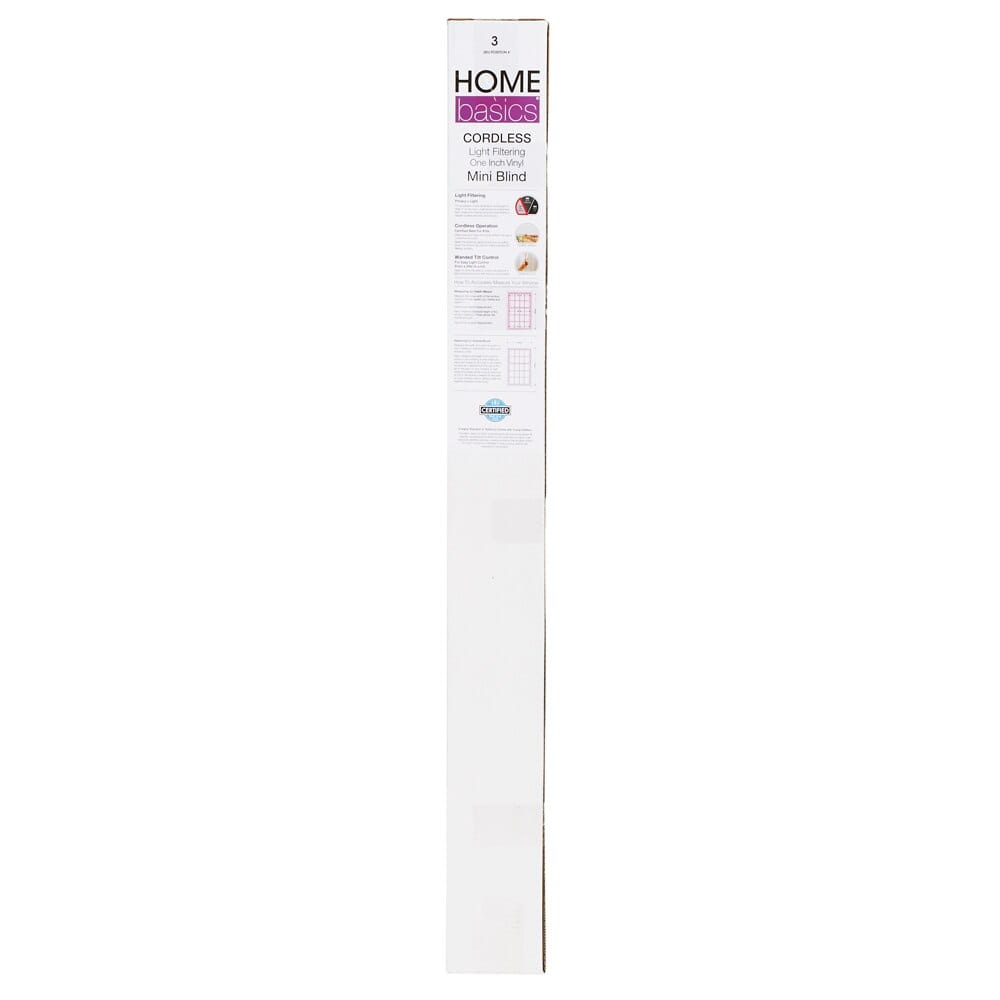 Home Basics Cordless Light Filtering Mini Blinds, White, 39" x 64"