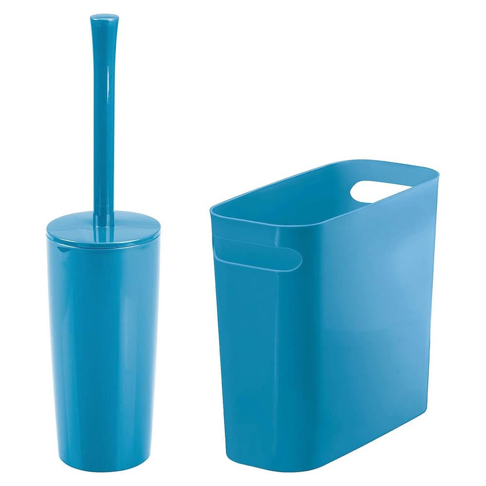 mDesign Compact Toilet Brush/Rectangular Waste Can Combination Set, Cornflower Blue