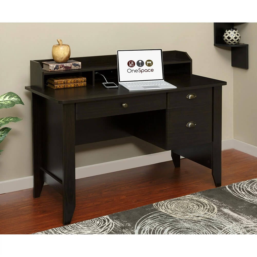 OneSpace Eleanor Executive Desk with USB Charger Hub, Espresso