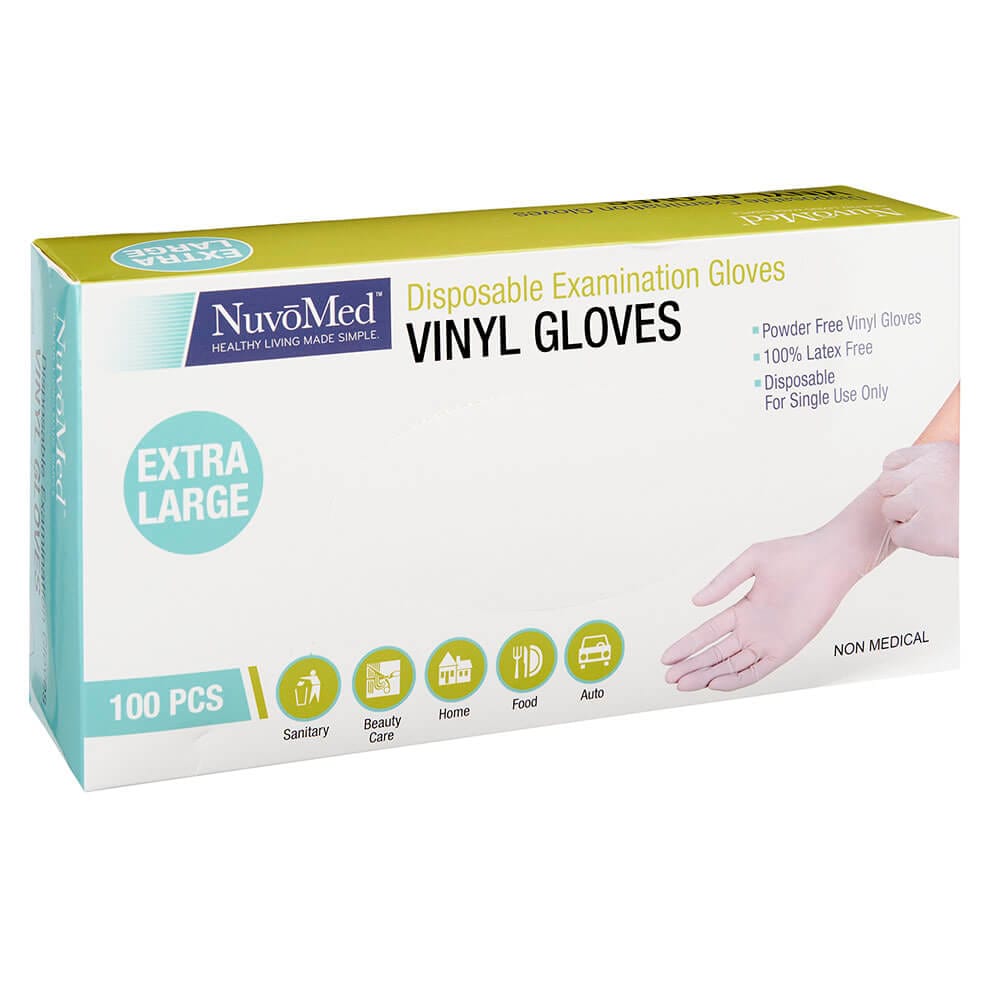 NuvoMed Extra Large Disposable Vinyl Examination Gloves, 100 Count