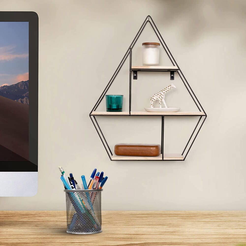 Greenco Geometric Diamond Shaped Floating Shelves, Rustic Finish