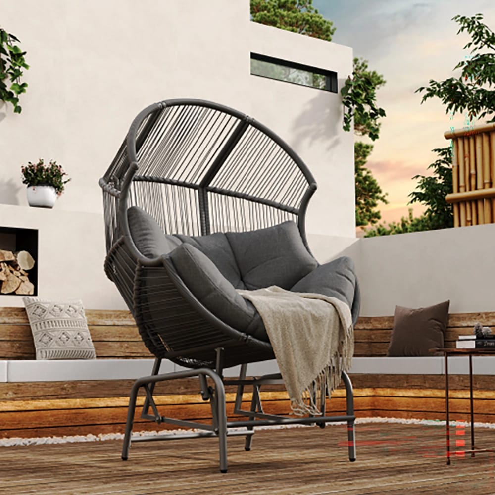 Palos Outdoor Wicker Glider Chair with Cushion, Dark Gray