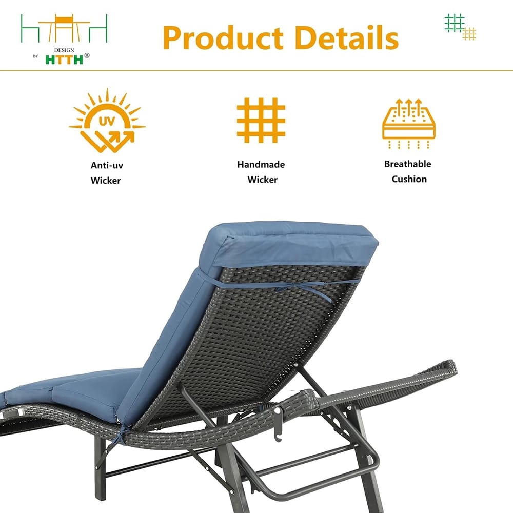 Patio Chaise Lounge Chairs Set, Blue, 3-Piece Set