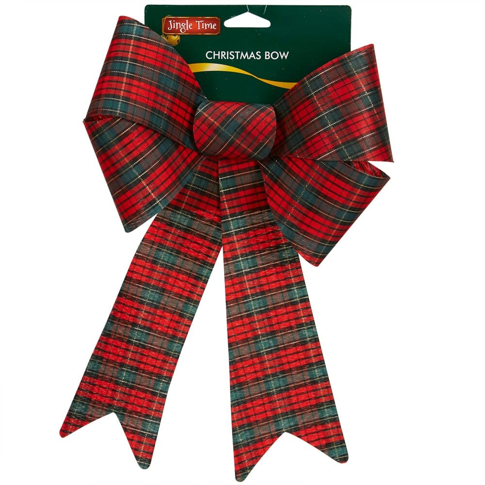 Jingle Time Plaid Burlap Christmas Bow, 9" x 15"