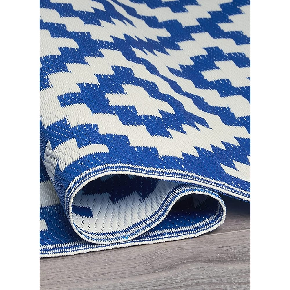 FH Home Reversible Outdoor Area Rug, 5' x 8', Aztec-Blue