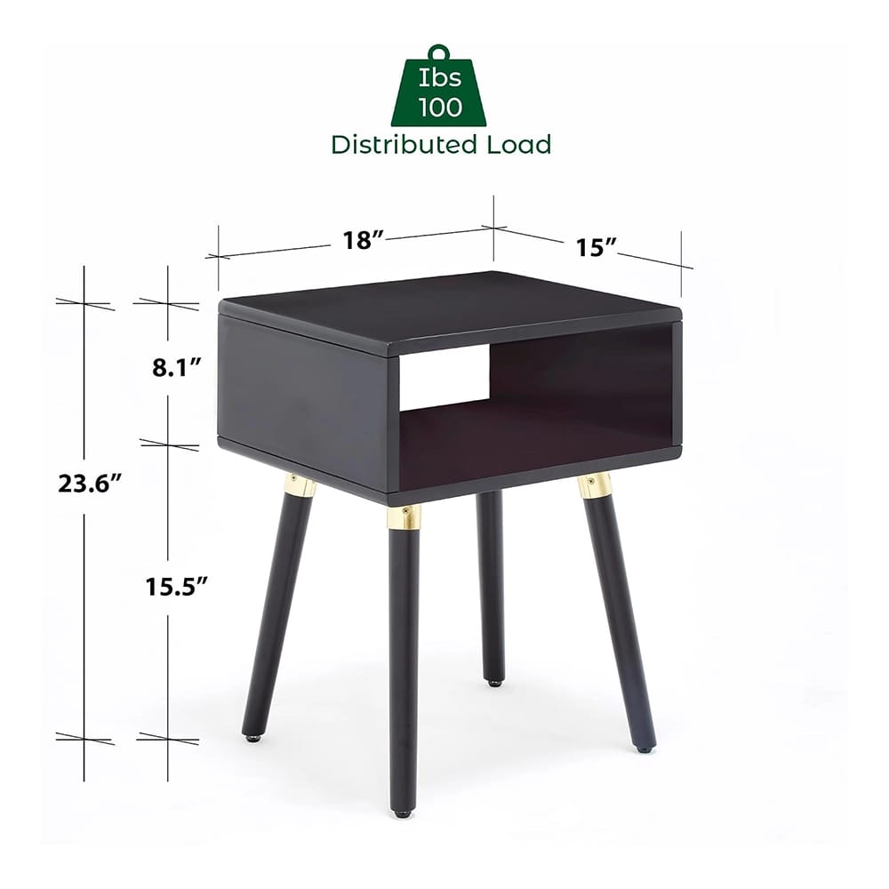 Bme Dinkee Solid Wood Nightstand, Black