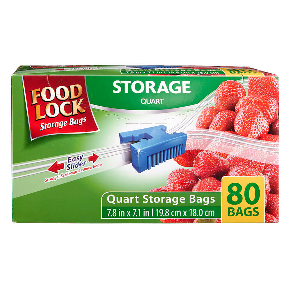 Food Lock Easy Slider Quart Storage Bags, 80 Count