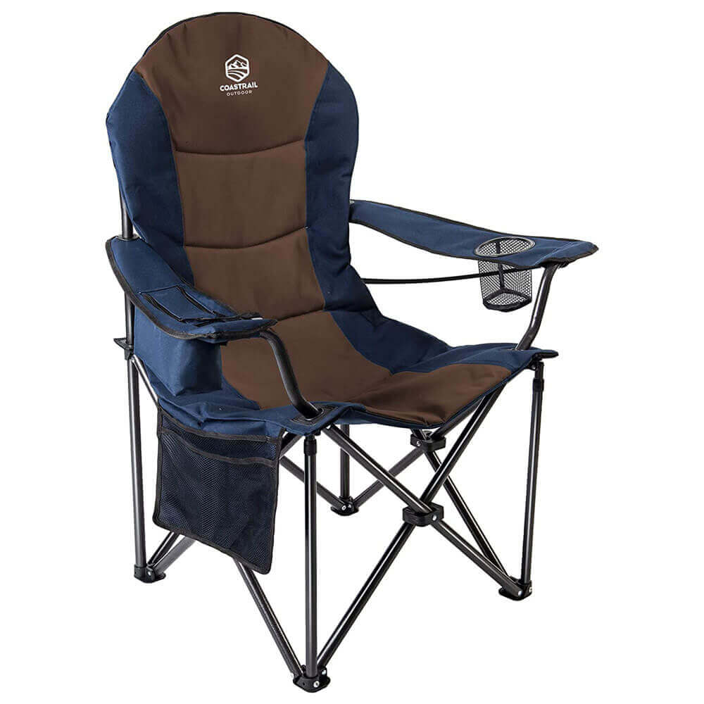 Coastrail Outdoor Oversized Camping Chair with Cooler Bag & Cup Holder, Blue/Brown