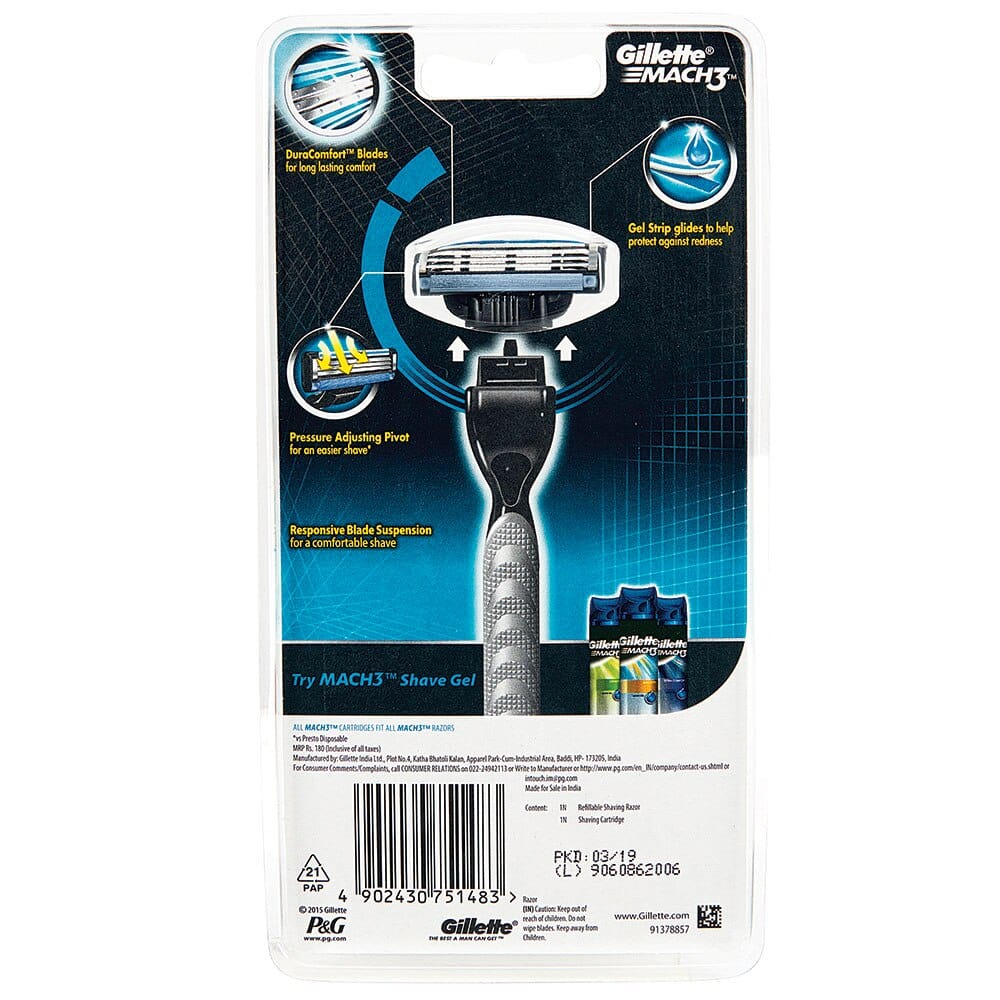 Gillette Mach3 Men's Razor Handle with Cartridge Refill