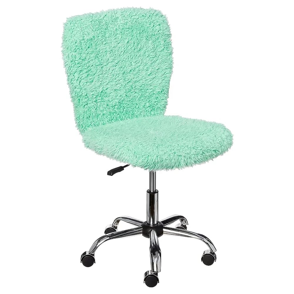 Faux Fur Rolling Desk Chair, Green