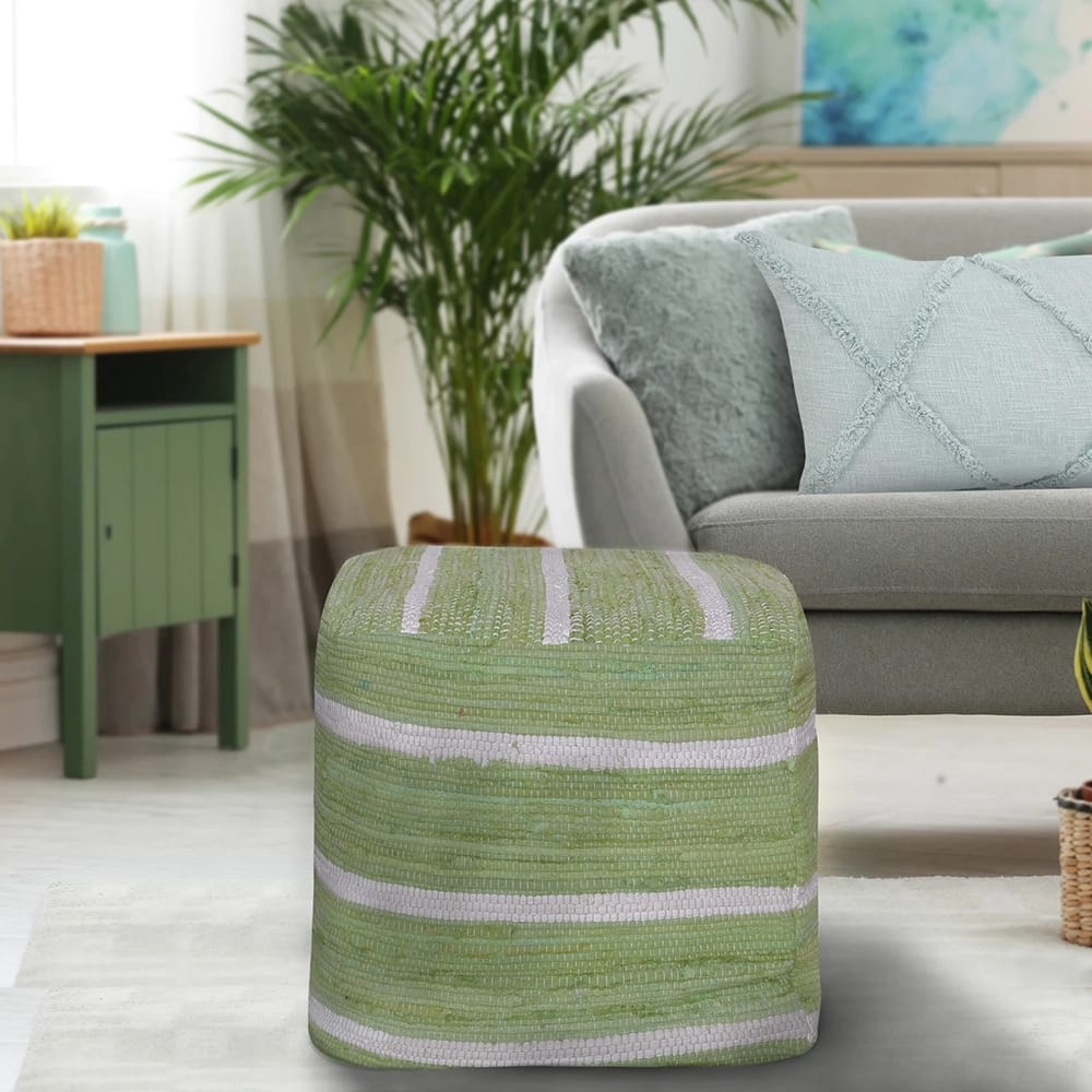 LR Home Striped Pouf, Green/White