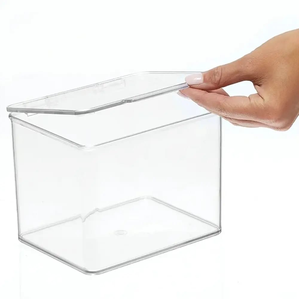 mDesign Plastic Stackable Storage Box with Hinge Lid, 8 Pack
