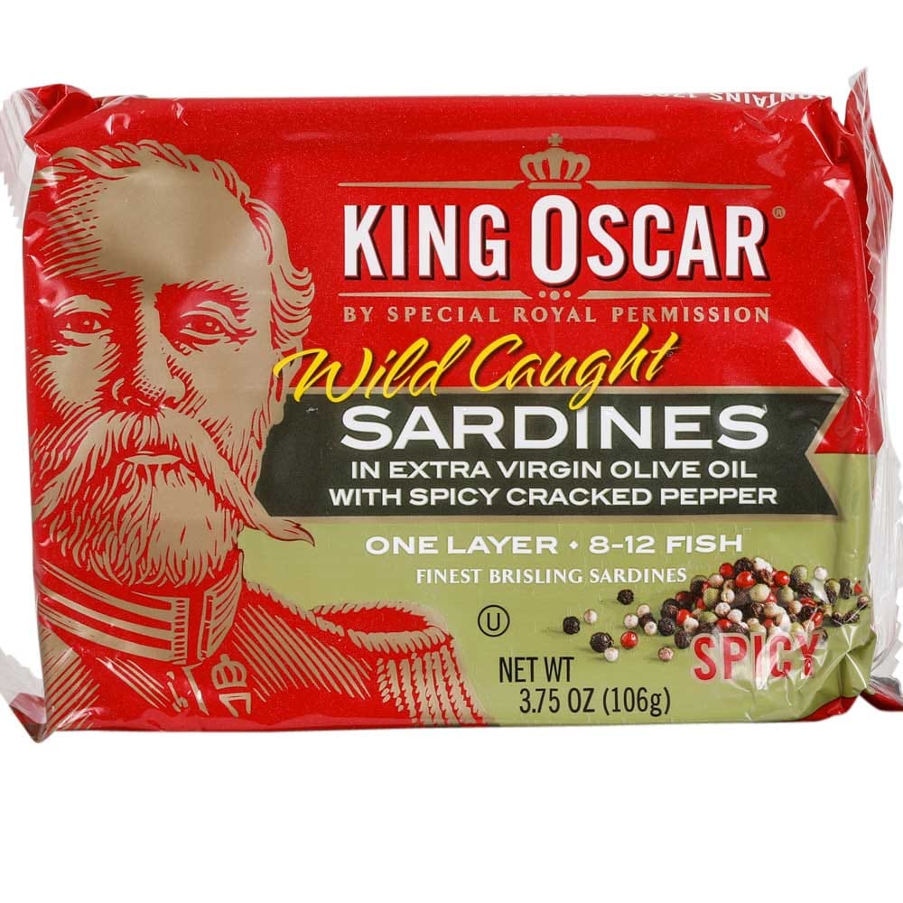 King Oscar Wild Caught Sardines in Extra Virgin Olive Oil with Spicy Cracked Pepper, 3.75 oz