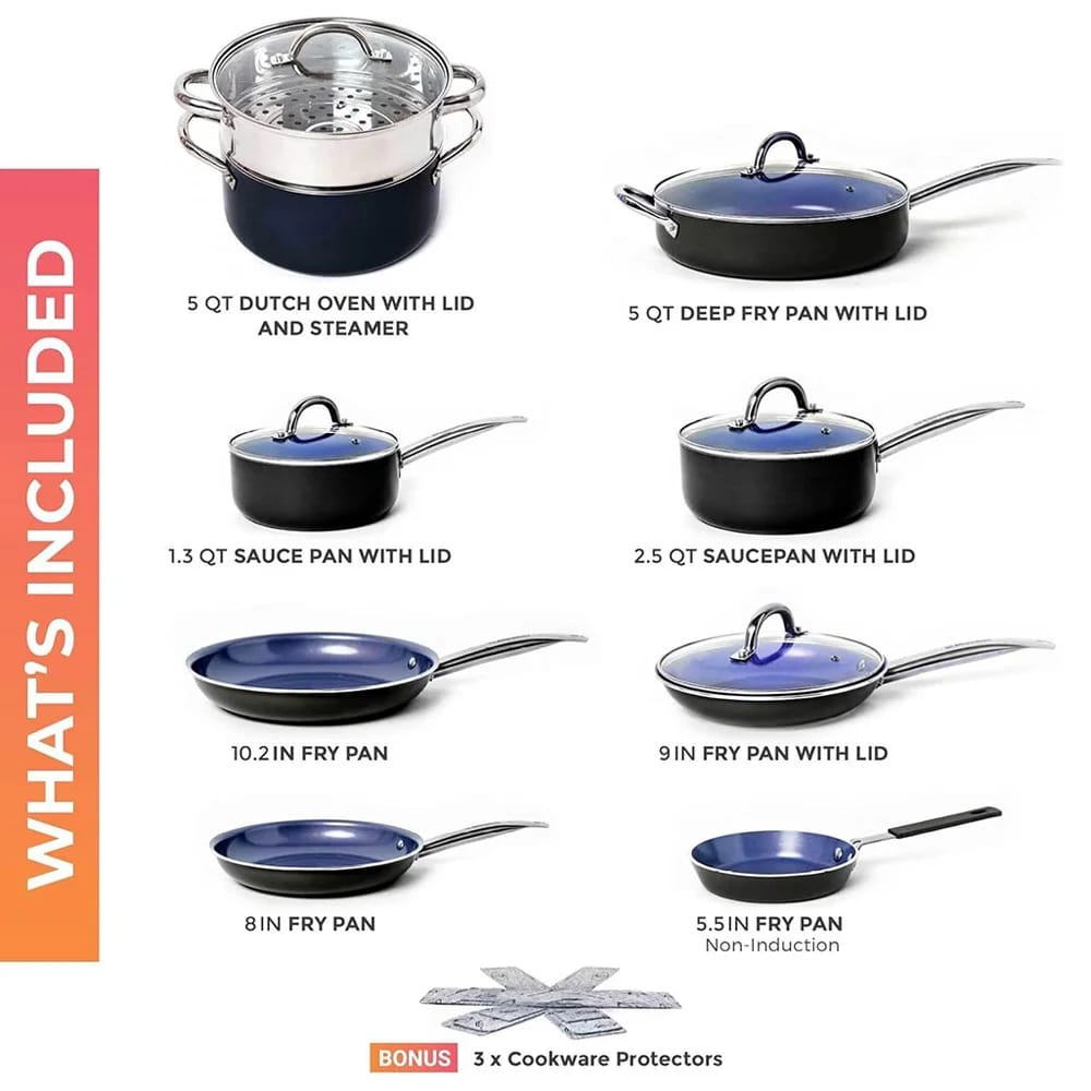 Mueller UltraClad 14-Piece Kitchen Cookware Set, Sapphire