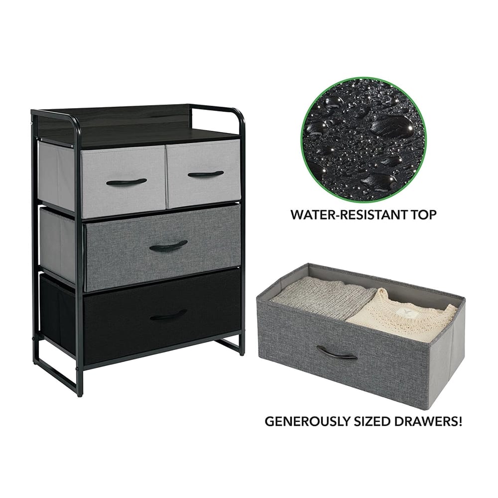 mDesign 4 Drawer Storage Dresser, Gray/Black