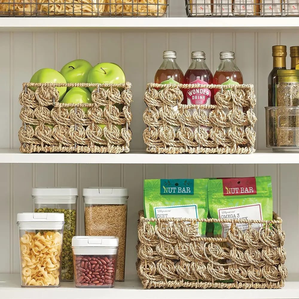mDesign Woven Seagrass Pantry Organizer Basket, Natural, 6 Pack
