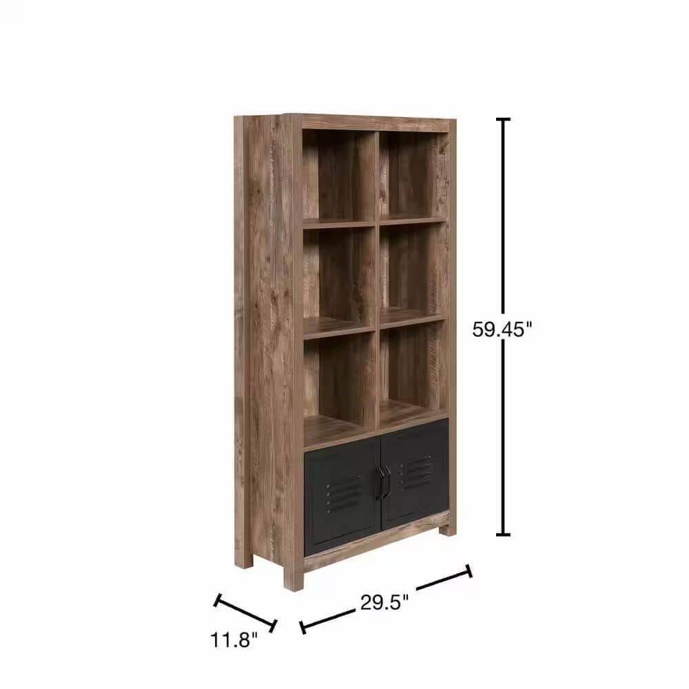 OneSpace Norwood Range 6-Shelf Cube Bookcase with Vented Cabinet Doors, Brown/Black