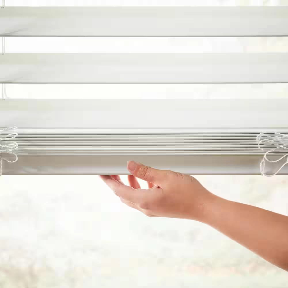 Cordless Premium Faux Wood Blinds with 2.5" Slats, White, 47" x 64"