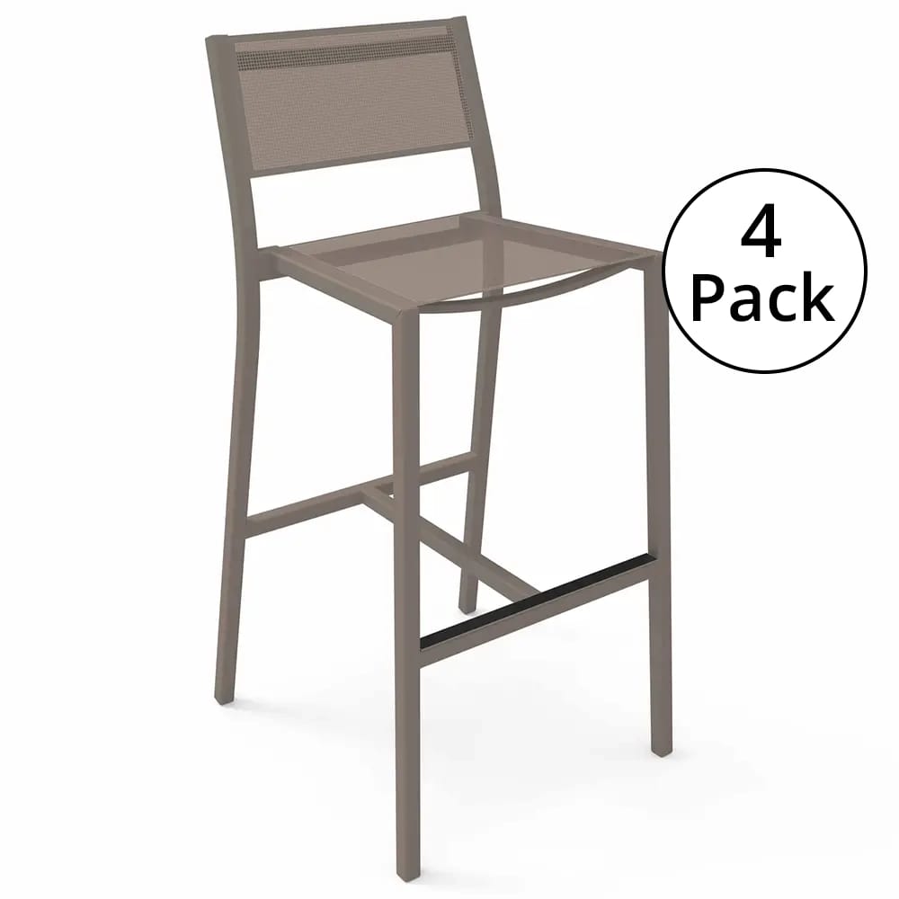 Maiori Aluminum Impression Outdoor Bar Stool with Sling, Light Taupe, 4 Pack