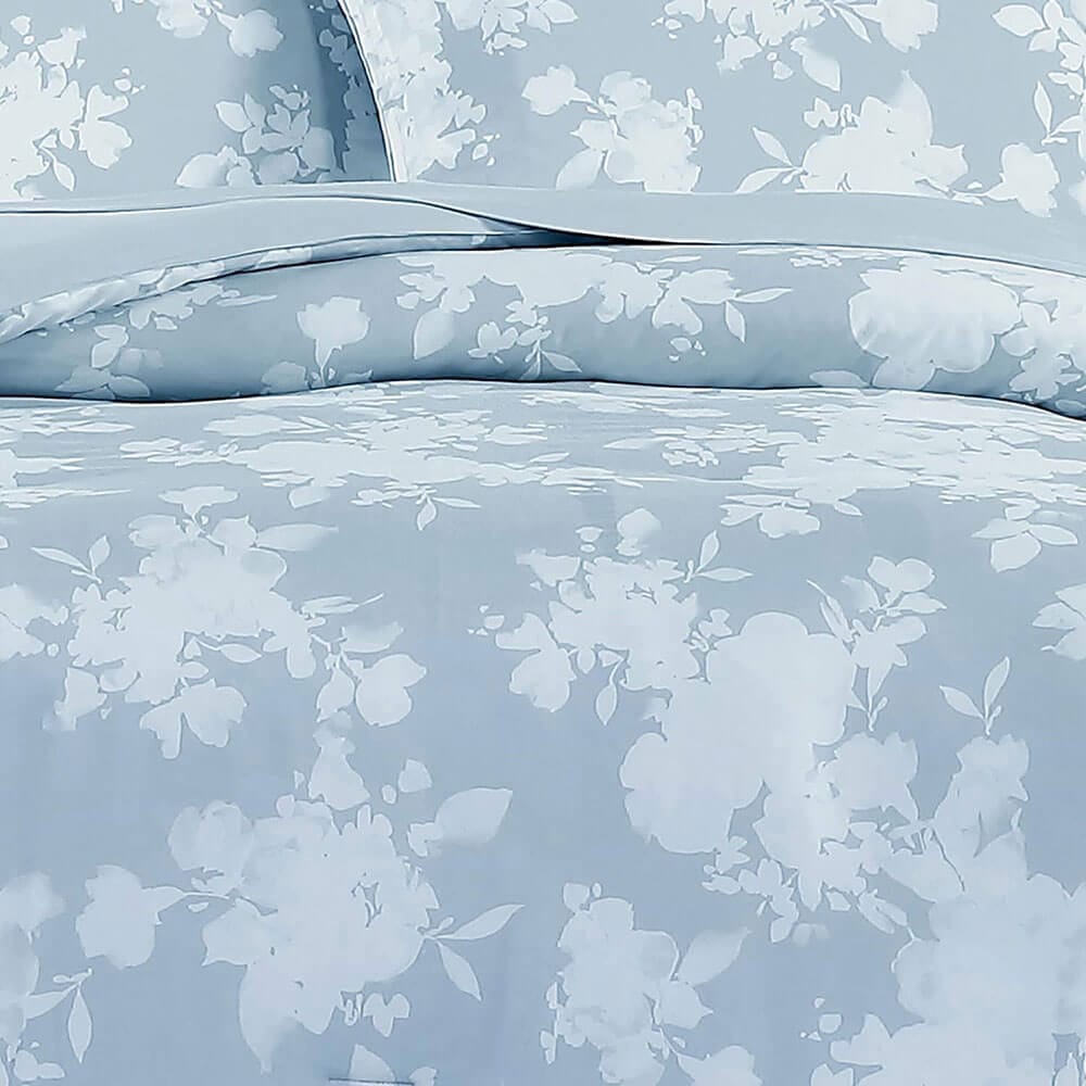 WellBeing by Sunham Luxurious Blend 3-Piece Floral Printed Comforter Set, King, Chambray