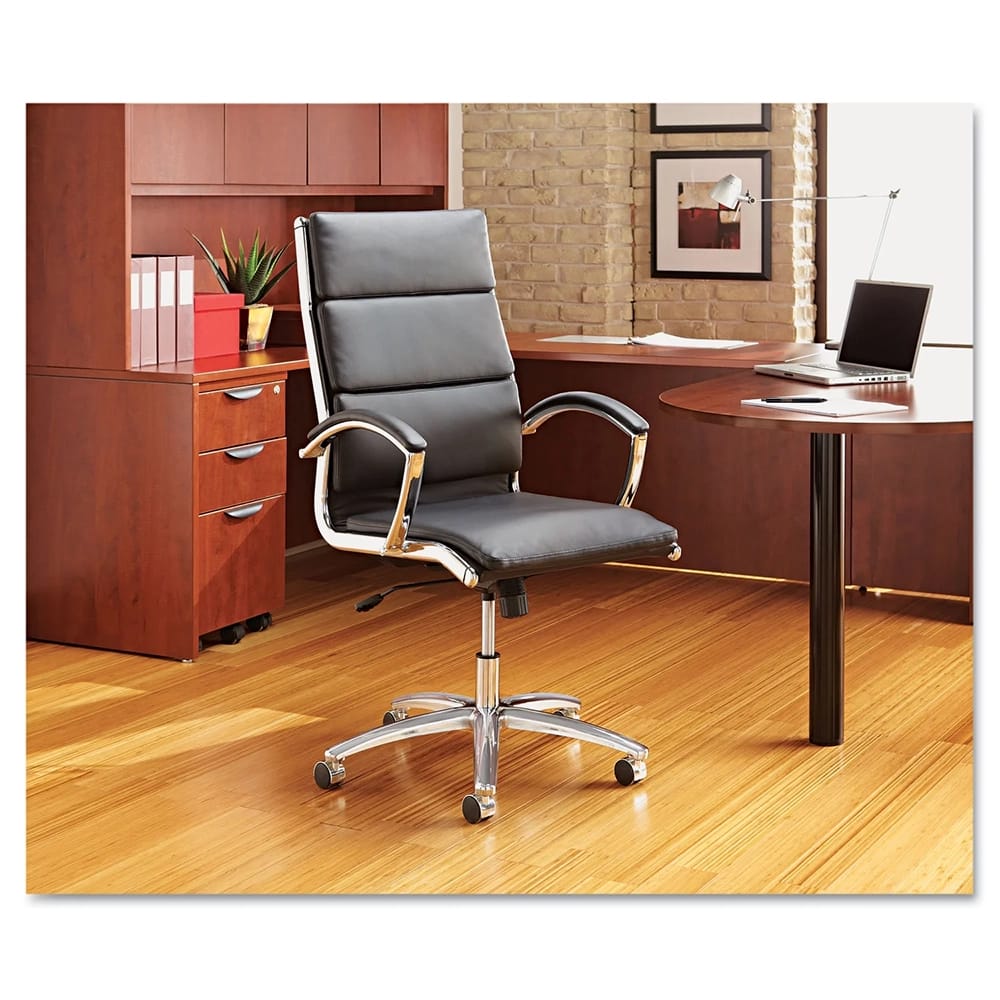 Faux Leather Mid-Back Office Chairs, Black/Chrome