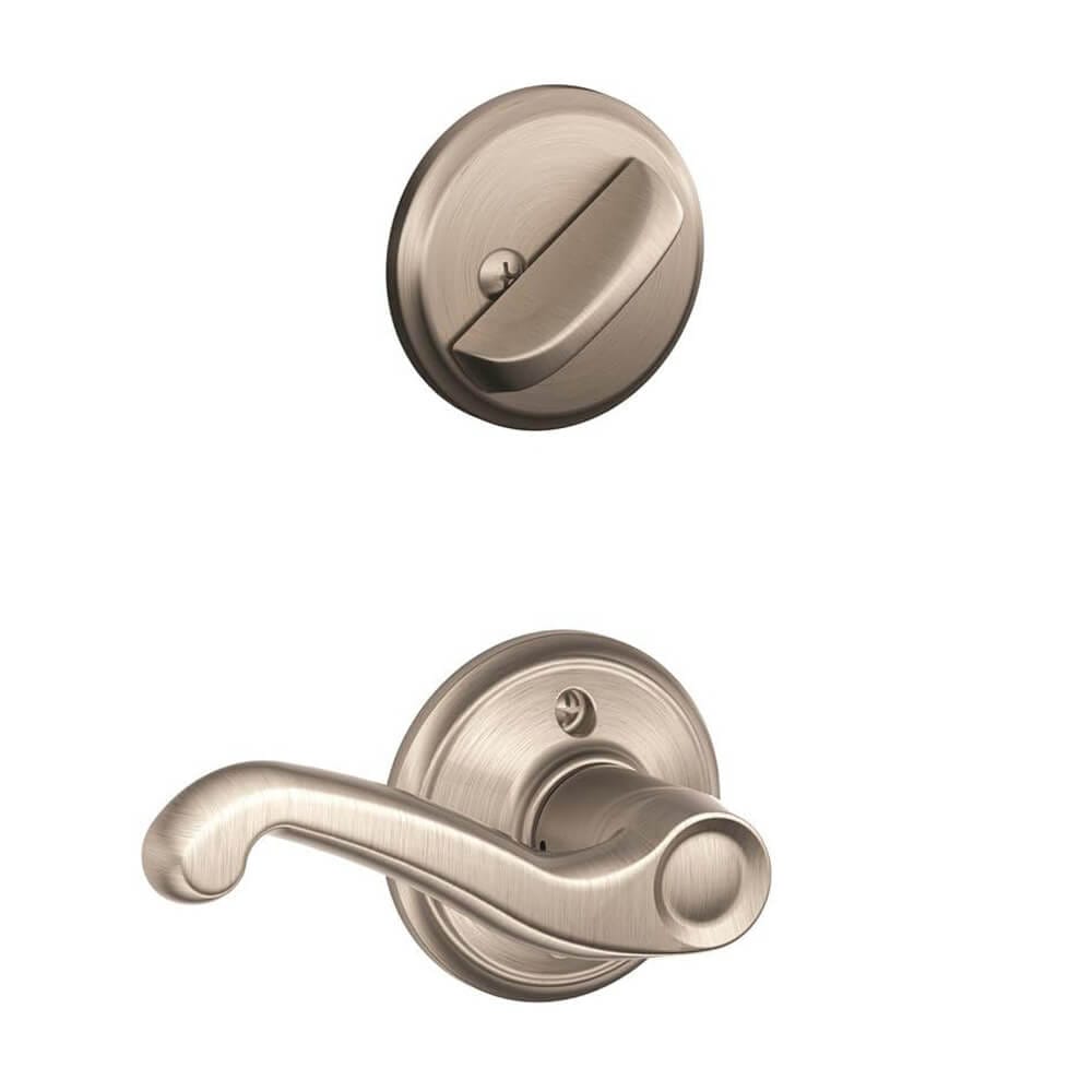 Schlage Flair Interior Right-Handed Door Lever with Deadbolt, Satin Nickel