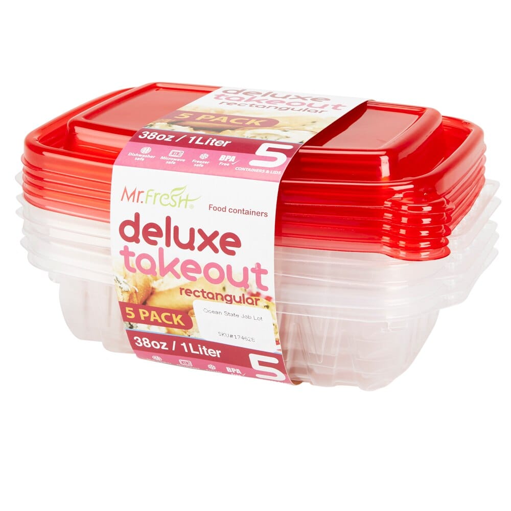 Mr. Fresh Deluxe Takeout Food Storage Container, 5 Count