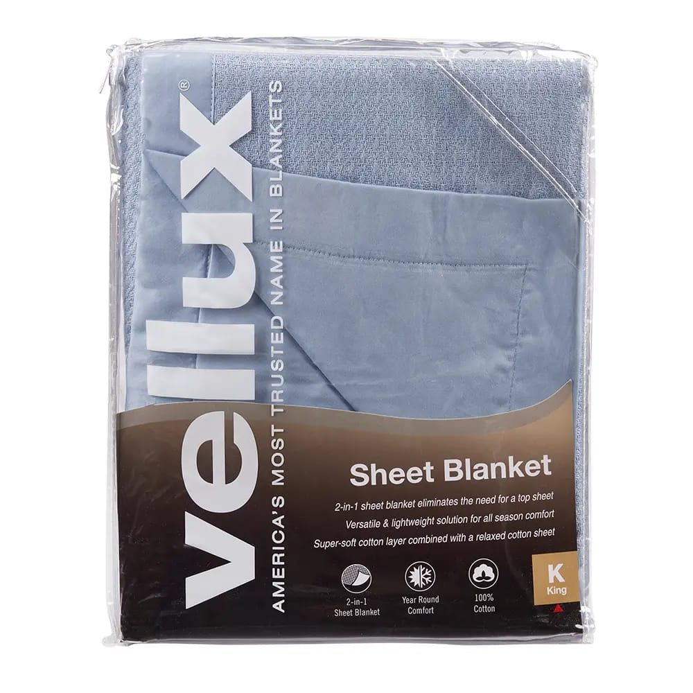 Vellux Cotton 2-in-1 King Sheet Blanket, Blue