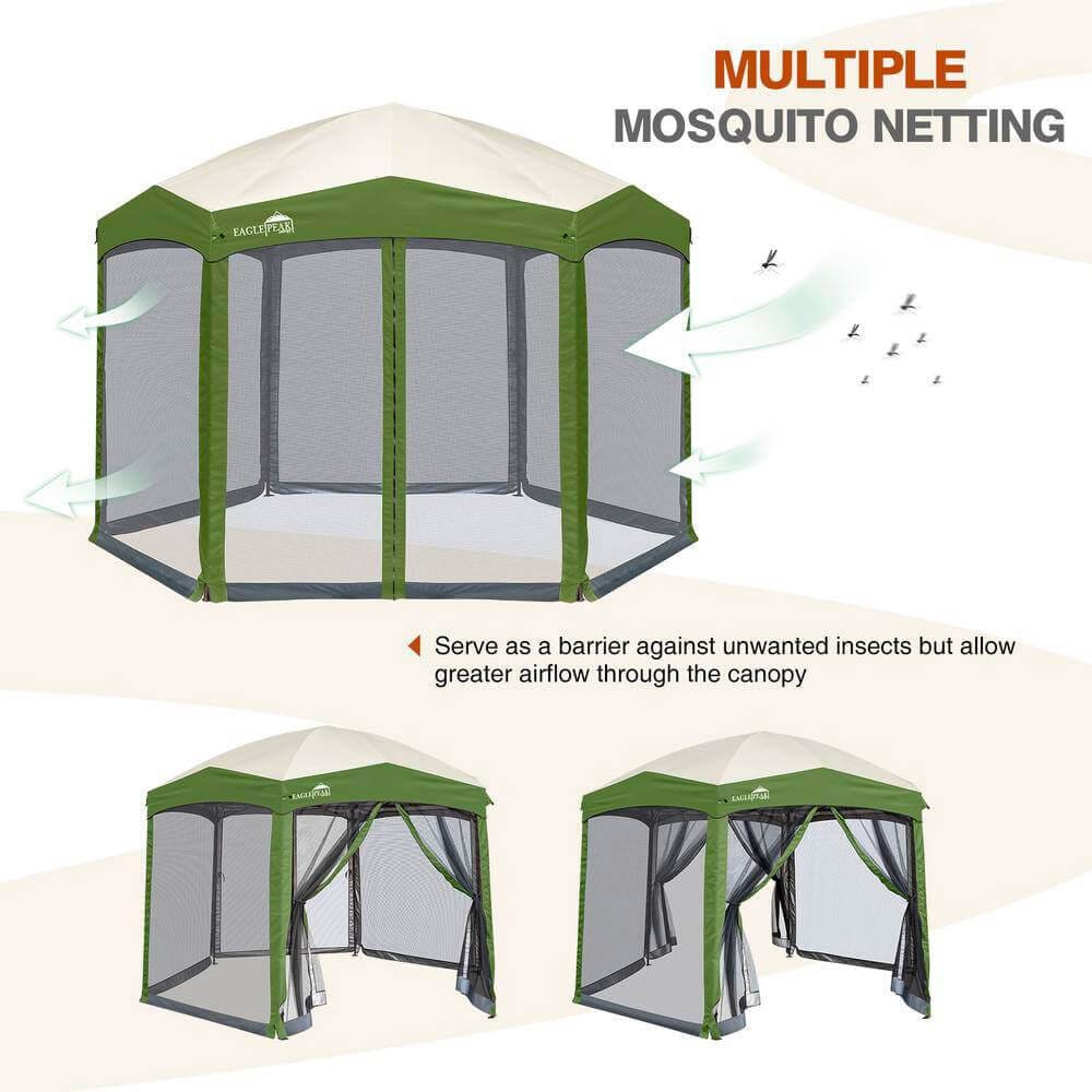 Hexagonal Pop-Up Gazebo with Mosquito Netting, Green