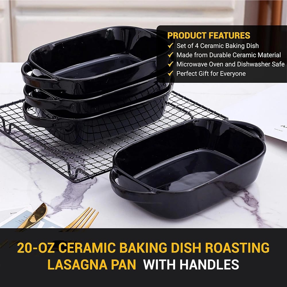 Bruntmor 9" x 5" Ceramic Baking Dish, Black, Set of 4
