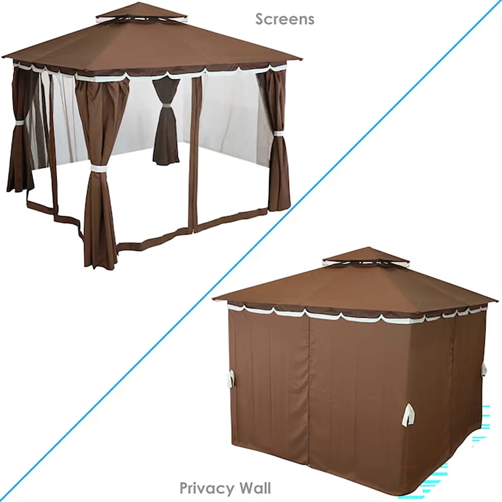 Sunnydaze 9.2' x 9.2' Soft Top Patio Gazebo with Screens and Privacy Walls, Brown