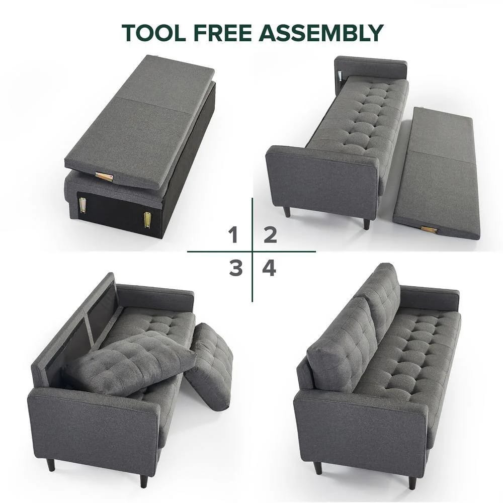 Zinus Benton 3-Seat Upholstered Sofa, Dark Gray