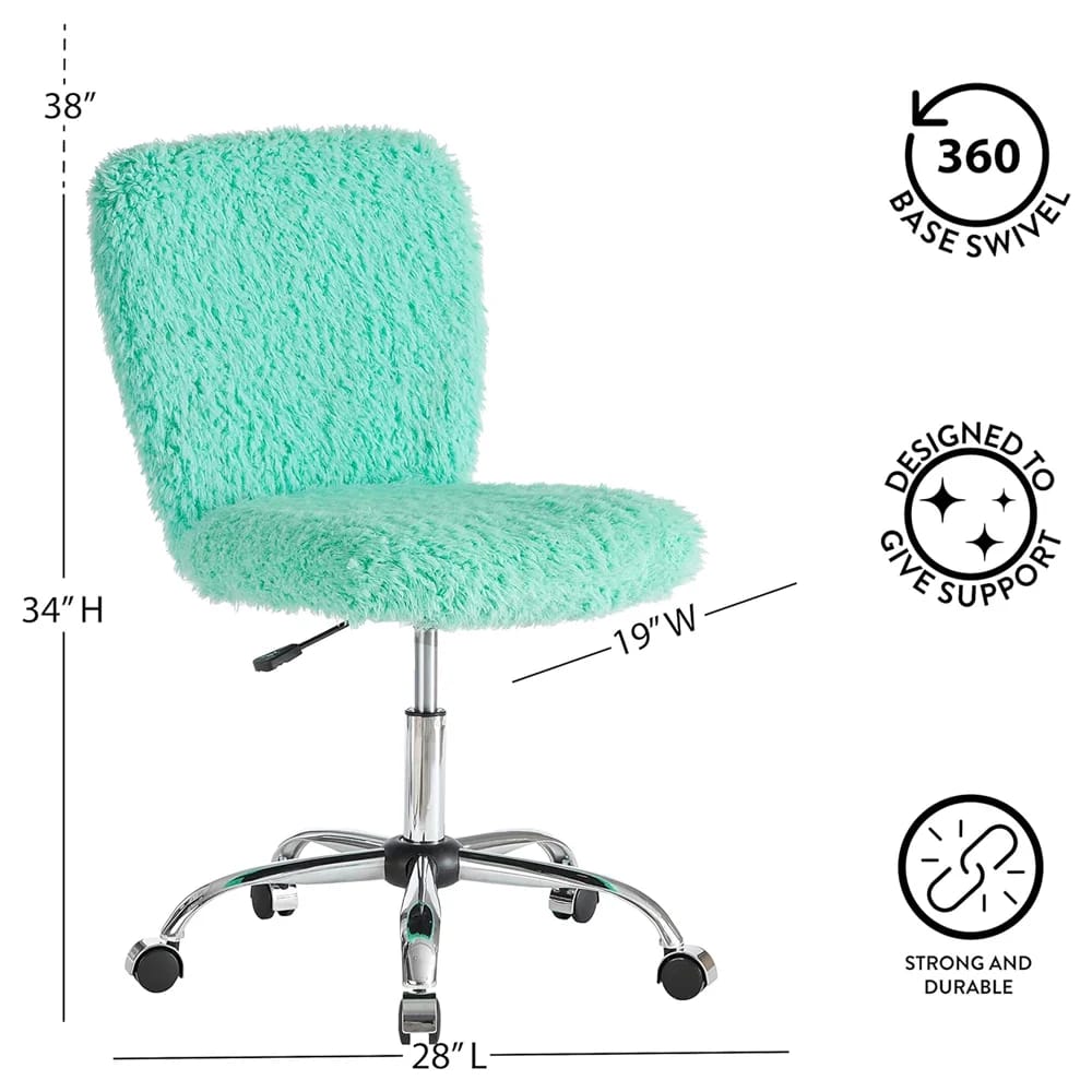 Faux Fur Rolling Desk Chair, Green