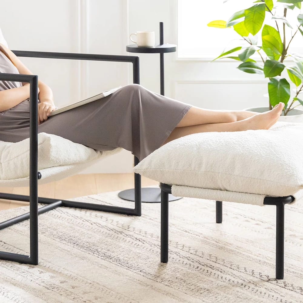 Zinus Isaac Sling Chair with Ottoman and Drink Table, White