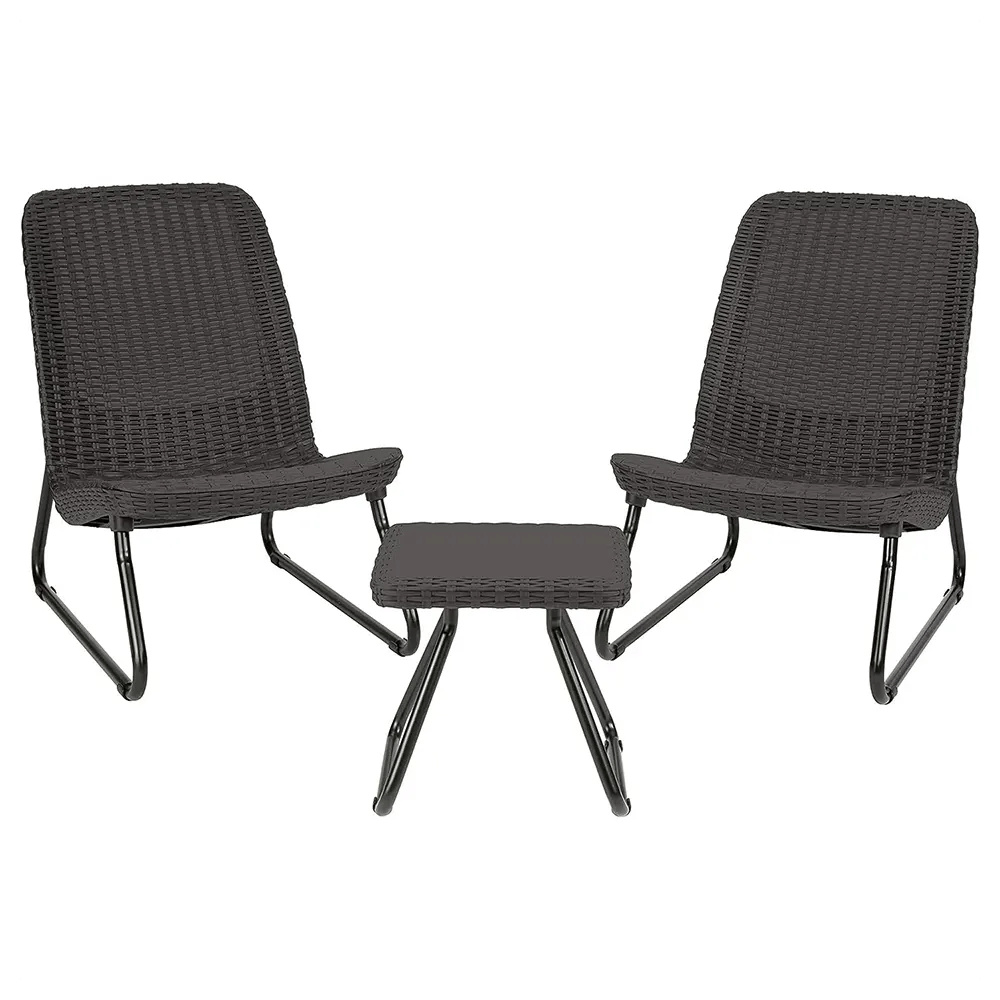 Keter Rio 3-Piece Resin Wicker Patio Furniture Set, Anthracite