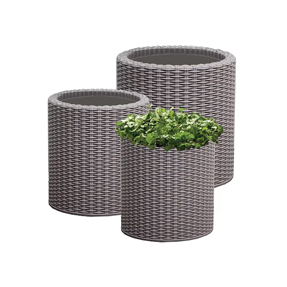 Keter Round Resin Indoor/Outdoor Self Watering Planter, Taupe, Set of 3