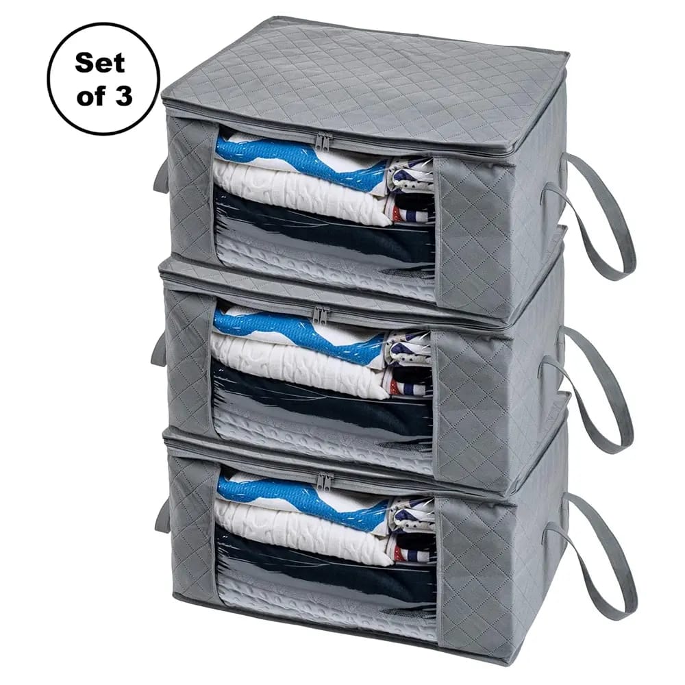 Woffit XL Foldable Storage Bag Organizers, Gray, 3 Pack