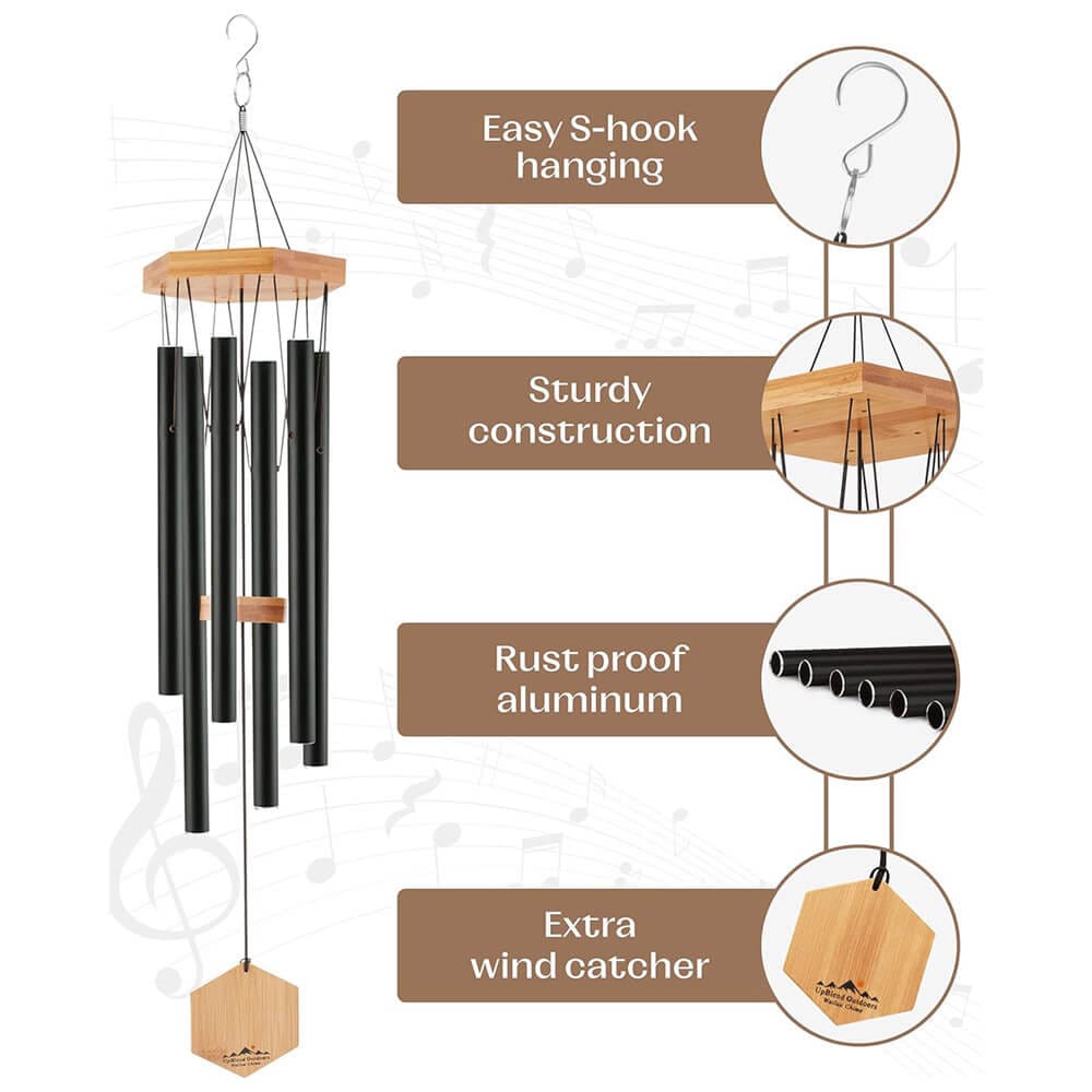 UpBlend Outdoors Wailua 29" Wind Chime, Black