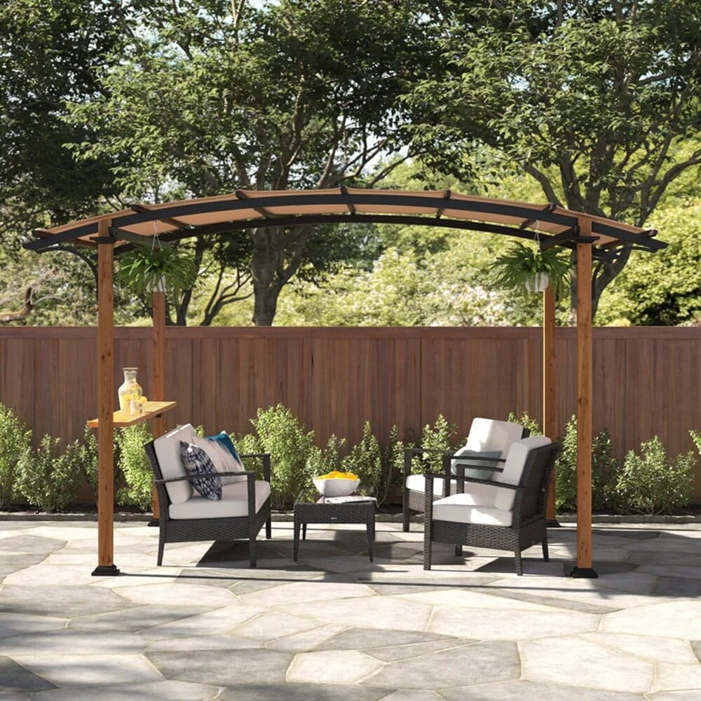 Wolcott 13' x 8.5' Steel Arched Pergola with Natural Wood-Like Finish