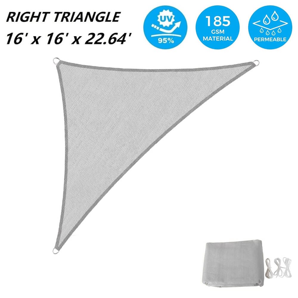 AsterOutdoor Triangular Sun Shade Sail, 16' x 16' x 22.64', Gray